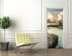 Samolepka na dvee flie 90 x 220  Caribbean beach in Mexico at sunset, 90 x 220 cm