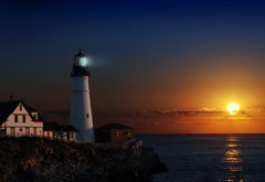 Samolepka flie 145 x 100, 4121136 - Lighthouse at dawn - Majk za svitu