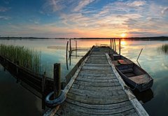 Fototapeta pltno 174 x 120, 41342790 - Steg mit Boot im Sonnenuntergang