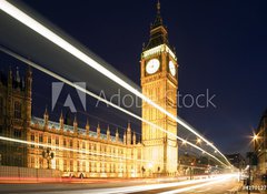 Samolepka flie 100 x 73, 4170127 - Big Ben in London at night against blue sky. London traffic - Big Ben v noci v Londn proti modr obloze. Londnsk provoz