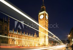 Fototapeta145 x 100  Big Ben in London at night against blue sky. London traffic, 145 x 100 cm