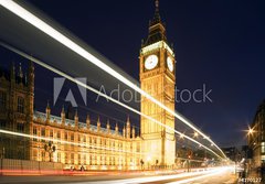 Fototapeta184 x 128  Big Ben in London at night against blue sky. London traffic, 184 x 128 cm