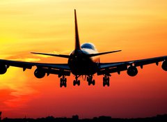 Fototapeta100 x 73  Plane landing by sunrise, 100 x 73 cm