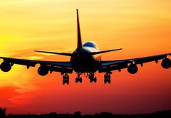 Fototapeta pltno 174 x 120, 41906530 - Plane landing by sunrise