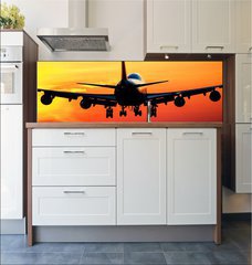 Fototapeta do kuchyn flie 180 x 60, 41906530 - Plane landing by sunrise - Pistn letadla po vchodu slunce