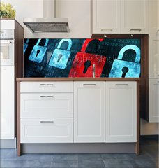 Fototapeta do kuchyn flie 180 x 60  Security concept: Lock on digital screen, 180 x 60 cm