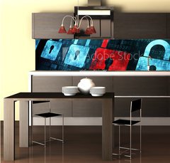 Fototapeta do kuchyn flie 260 x 60  Security concept: Lock on digital screen, 260 x 60 cm