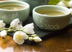 Fototapeta papr 160 x 116, 42047983 - Green tea with jasmine in cup and teapot on wooden table