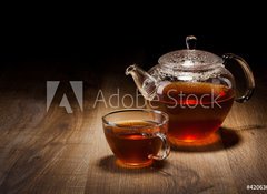 Samolepka flie 100 x 73, 42063091 - Tea Set on a Wooden Table - aj Set na devnm stole