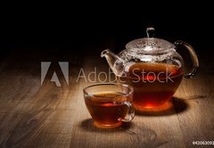 Fototapeta174 x 120  Tea Set on a Wooden Table, 174 x 120 cm