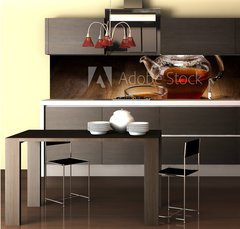Fototapeta do kuchyn flie 260 x 60, 42063091 - Tea Set on a Wooden Table