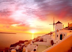 Samolepka flie 100 x 73, 42063606 - Santorini with old Windmill in Oia village, Greece