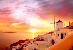 Samolepka flie 145 x 100, 42063606 - Santorini with old Windmill in Oia village, Greece