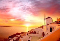 Fototapeta145 x 100  Santorini with old Windmill in Oia village, Greece, 145 x 100 cm