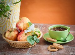 Fototapeta360 x 266  Beautiful ripe apples and branches of a blossoming apple tree in, 360 x 266 cm