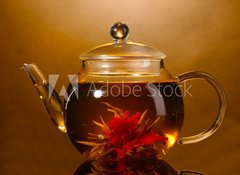 Fototapeta100 x 73  glass teapot and cup with exotic green tea, 100 x 73 cm