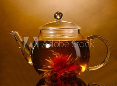 Fototapeta270 x 200  glass teapot and cup with exotic green tea, 270 x 200 cm