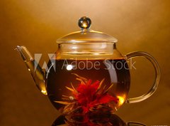 Fototapeta360 x 266  glass teapot and cup with exotic green tea, 360 x 266 cm