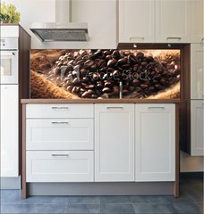 Fototapeta do kuchyn flie 180 x 60  Coffee beans with smoke in burlap sack, 180 x 60 cm