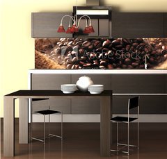 Fototapeta do kuchyn flie 260 x 60  Coffee beans with smoke in burlap sack, 260 x 60 cm