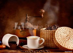 Fototapeta vliesov 100 x 73, 42479858 - Caff tostato e macinato con cappuccino caldo - Caff? tostato e macinato con cappuccino caldo
