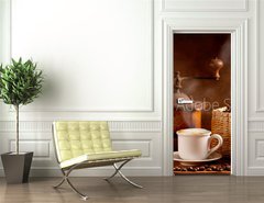 Samolepka na dvee flie 90 x 220, 42479858 - Caff tostato e macinato con cappuccino caldo