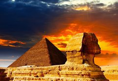 Fototapeta pltno 174 x 120, 42751455 - Great Sphinx and the Pyramids at sunset