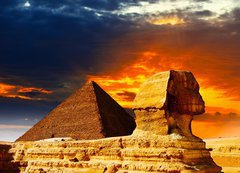 Fototapeta vliesov 200 x 144, 42751455 - Great Sphinx and the Pyramids at sunset