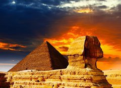 Fototapeta pltno 240 x 174, 42751455 - Great Sphinx and the Pyramids at sunset - Velk sfinga a pyramidy pi zpadu slunce
