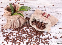 Fototapeta plátno 160 x 116, 42808364 - Jutes ckchen voll mit Kaffee - Jutový sáček plný kávy