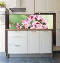 Fototapeta do kuchyn flie 180 x 60  beautiful pink peach blossom on green background, 180 x 60 cm