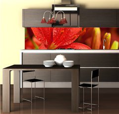 Fototapeta do kuchyn flie 260 x 60  red lilly flowers, 260 x 60 cm