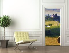 Samolepka na dvee flie 90 x 220  Paesaggio toscano. Podere, campo di grano, 90 x 220 cm