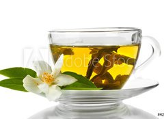 Fototapeta papr 160 x 116, 42891884 - cup of green tea with jasmine flowers isolated on white