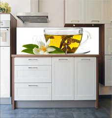 Fototapeta do kuchyn flie 180 x 60, 42891884 - cup of green tea with jasmine flowers isolated on white