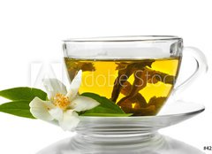 Fototapeta papr 254 x 184, 42891884 - cup of green tea with jasmine flowers isolated on white