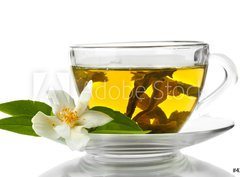 Fototapeta pltno 330 x 244, 42891884 - cup of green tea with jasmine flowers isolated on white