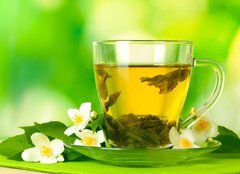 Fototapeta160 x 116  cup of green tea with jasmine flowers, 160 x 116 cm