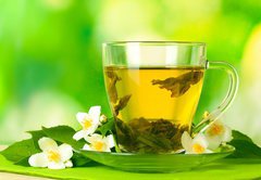 Fototapeta174 x 120  cup of green tea with jasmine flowers, 174 x 120 cm