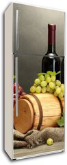 Samolepka na lednici flie 80 x 200, 42933709 - barrel, bottles and glasses of wine, cheese and ripe grapes