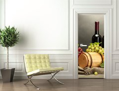 Samolepka na dvee flie 90 x 220  barrel, bottles and glasses of wine, cheese and ripe grapes, 90 x 220 cm