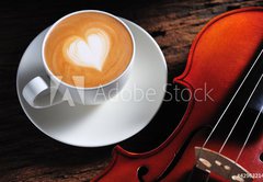 Fototapeta pltno 174 x 120, 42963214 - Latte art and violin on wooden table