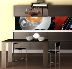 Fototapeta do kuchyn flie 260 x 60, 42963214 - Latte art and violin on wooden table