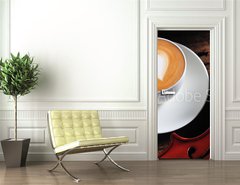 Samolepka na dvee flie 90 x 220, 42963214 - Latte art and violin on wooden table