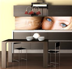 Fototapeta do kuchyn flie 260 x 60  Blond Girl. Blonde Woman with Blue Eyes, 260 x 60 cm