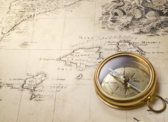 Fototapeta160 x 116  old compass and rope on vintage map 1732, 160 x 116 cm