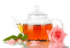 Fototapeta pltno 174 x 120, 43208895 - teapot of tea with rose isolated on white