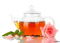 Fototapeta vliesov 200 x 144, 43208895 - teapot of tea with rose isolated on white - ajov konvice s r izolovanch na blm