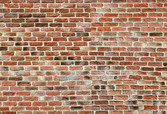 Fototapeta pltno 174 x 120, 434149038 - Panoramic rugged old red brown bricks wall. texture background