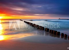 Samolepka flie 100 x 73, 43416321 - Baltic sea at beautiful sunrise in Poland beach. - Baltsk moe na krsn vchod slunce na pli v Polsku.